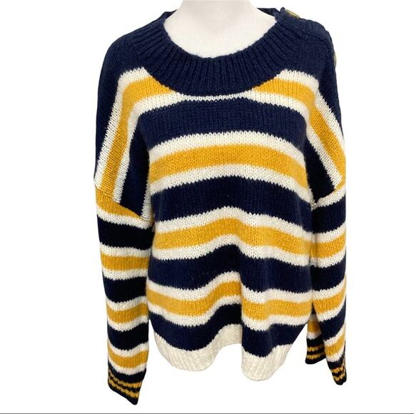 BP. Caitly Striped Sweater NEW size XL Navy White Yellow Crewneck Button Detail - Picture 4 of 9